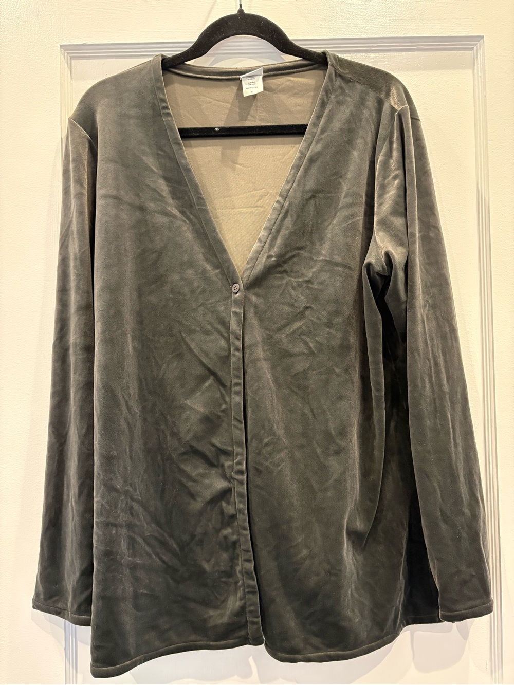 Eileen Fisher Womens Velour Velvet V-Neck Cardigan Sweater Gunmetal Gray M USA